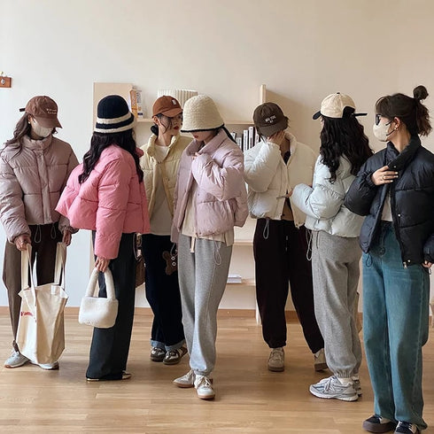 Crop Puffer Zipper with Buttons Jacket